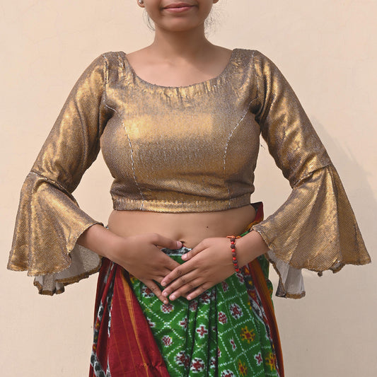 Indian Vintage Golden Beige Georgette Embroidered Padded Blouse/Top/Crop Party wear Bollywood