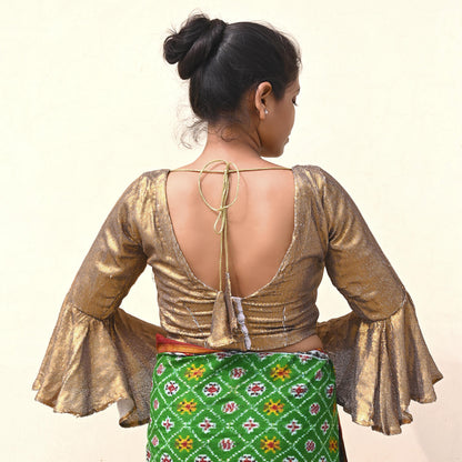 Indian Vintage Golden Beige Georgette Embroidered Padded Blouse/Top/Crop Party wear Bollywood