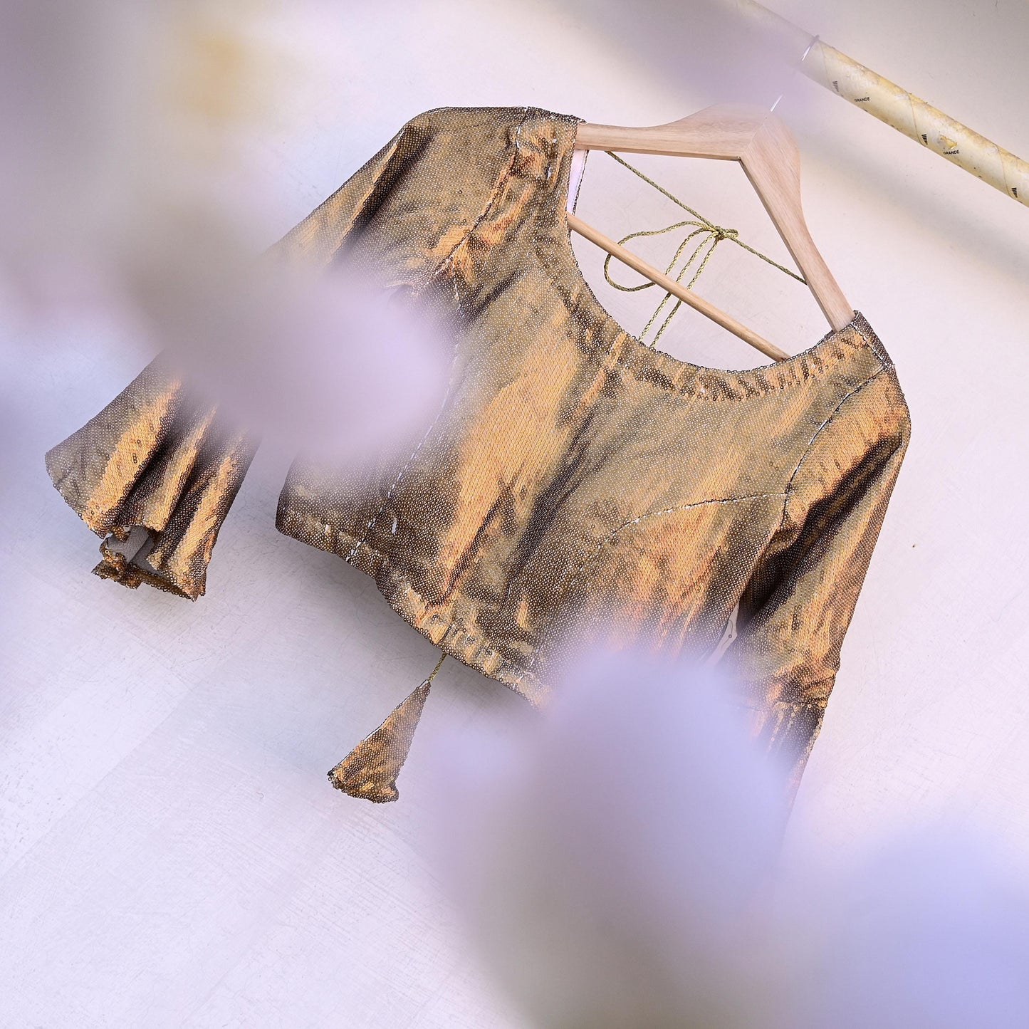 Indian Vintage Golden Beige Georgette Embroidered Padded Blouse/Top/Crop Party wear Bollywood