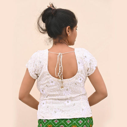 Indian Vintage White Pure Georgette Silk Hand Embroidered Padded Blouse/Top/Crop Party wear Bollywood