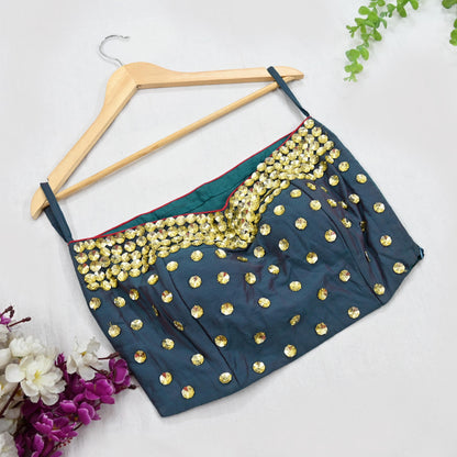Indian New Green Raw silk Hand Embroidered Padded tube Top/Crop M Size Party wear Bollywood