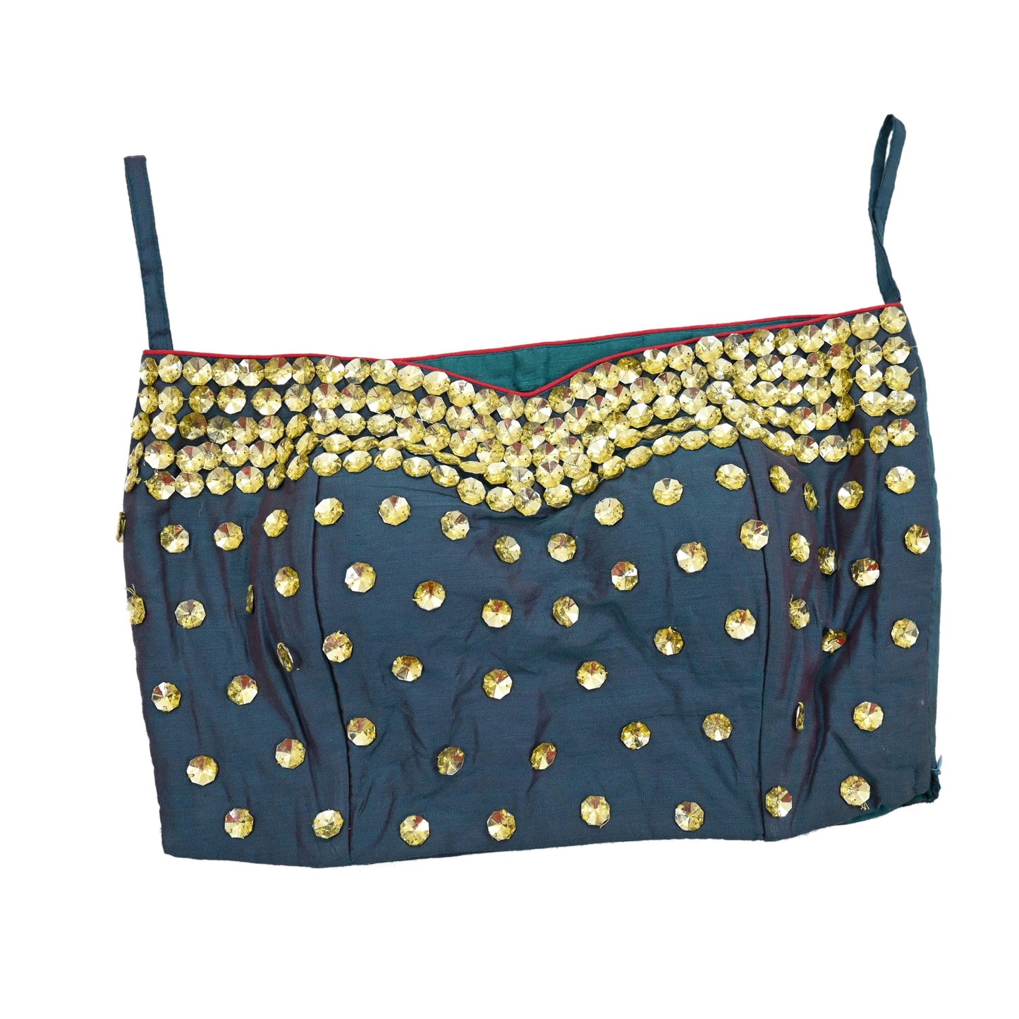 Indian New Green Raw silk Hand Embroidered Padded tube Top/Crop M Size Party wear Bollywood