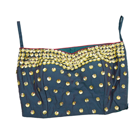 Indian New Green Raw silk Hand Embroidered Padded tube Top/Crop M Size Party wear Bollywood