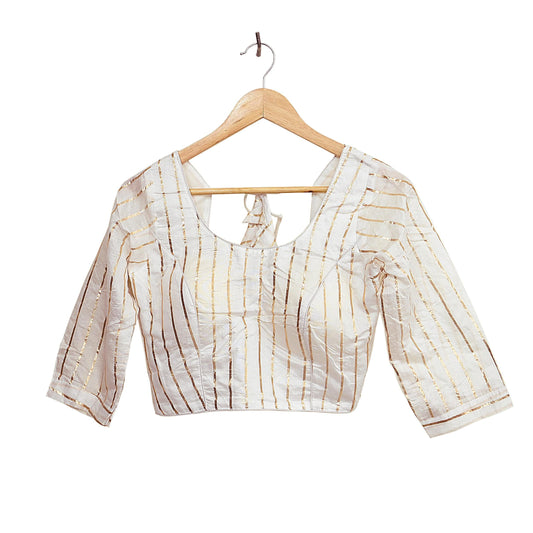 Indian New White Chanderi Hand Woven Padded Blouse/Top/Crop Party wear Bollywood Blouse
