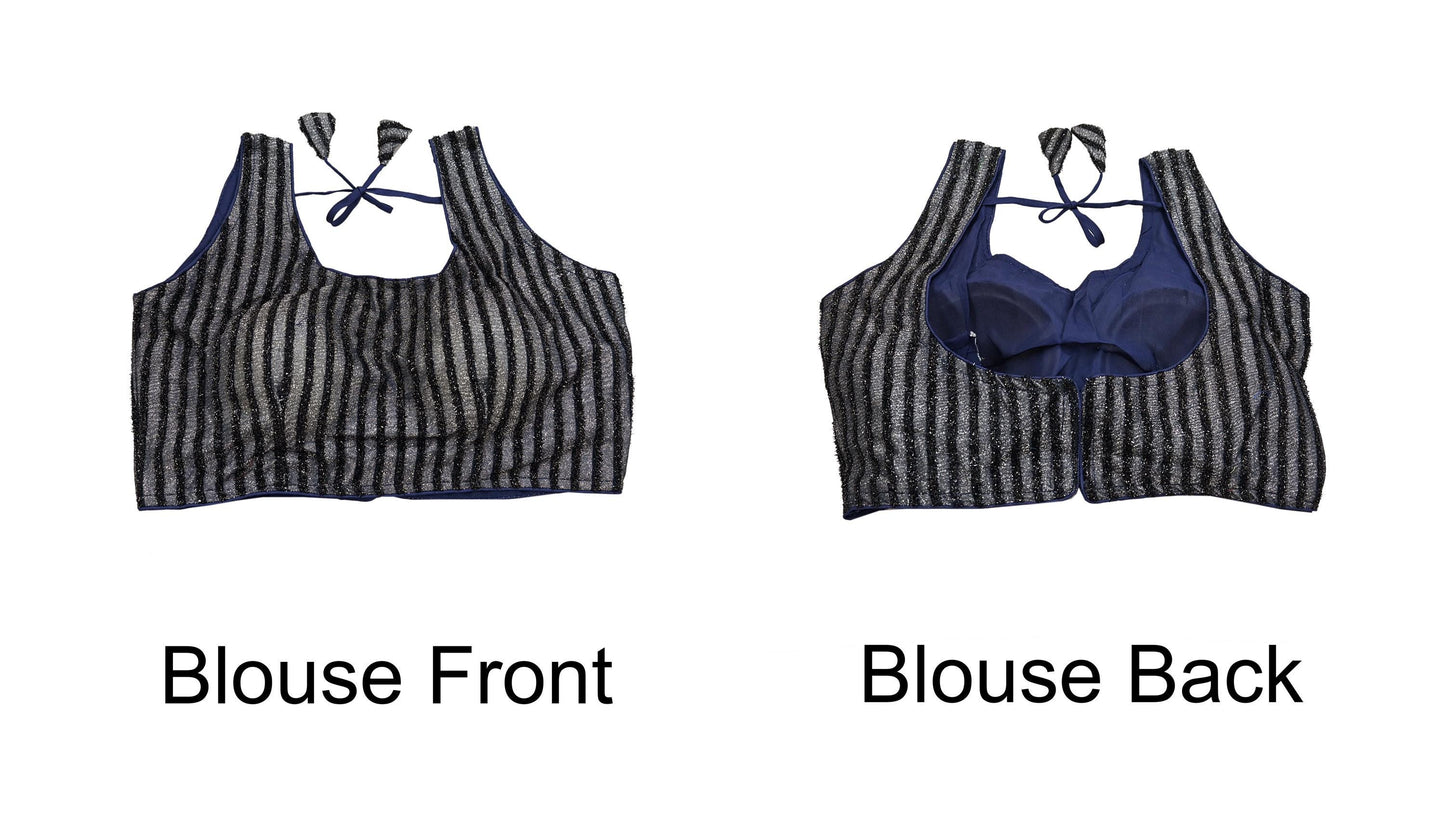 Indian New Blue & Silver Chanderi Hand Woven sleeveless Padded Blouse/Top/Crop Party wear Bollywood Blouse