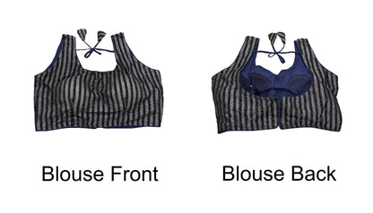 Indian New Blue & Silver Chanderi Hand Woven sleeveless Padded Blouse/Top/Crop Party wear Bollywood Blouse