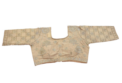 Indian New Baige Chanderi Hand Woven Padded Blouse/Top/Crop Party wear Bollywood Blouse