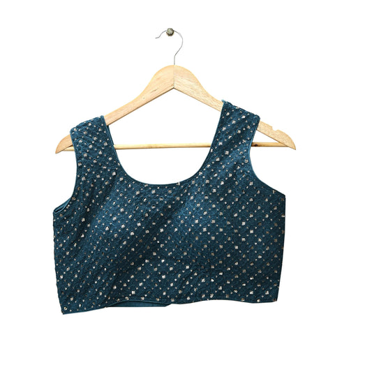 Indian New Green GEorgette Embroidered sleeveless Padded Blouse/Top/Crop Party wear Bollywood Blouse