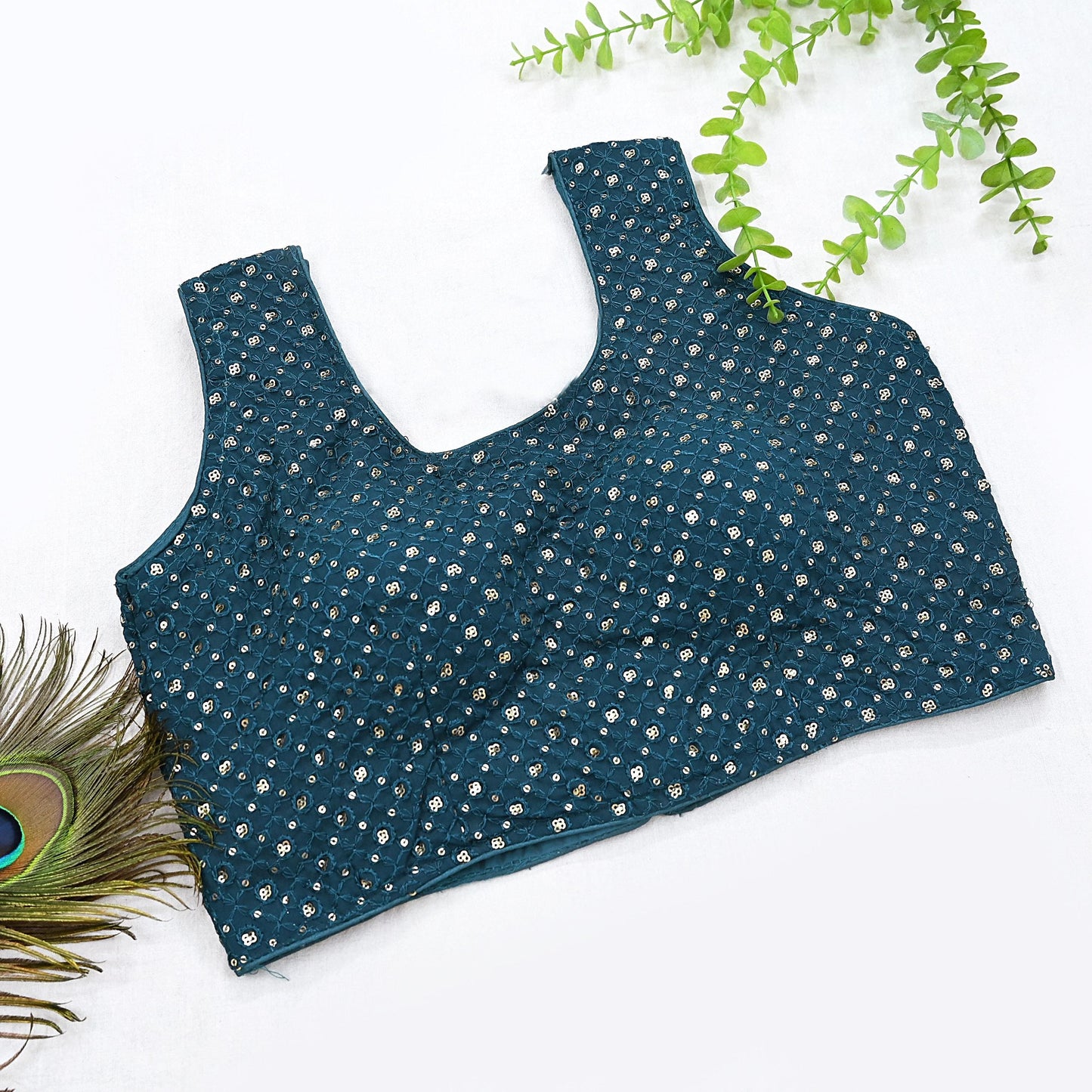 Indian New Green GEorgette Embroidered sleeveless Padded Blouse/Top/Crop Party wear Bollywood Blouse