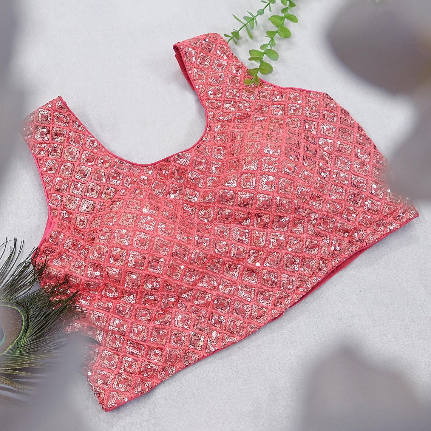 Indian New Peach Georgette Embroidered sleeveless Padded Blouse/Top/Crop Party wear Bollywood Blouse