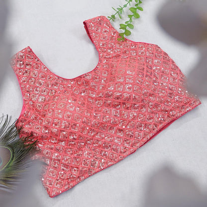 Indian New Peach Georgette Embroidered sleeveless Padded Blouse/Top/Crop Party wear Bollywood Blouse
