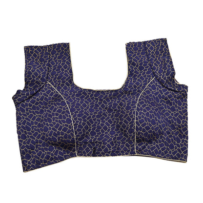 Indian New Blue & Golden Chanderi Woven Padded Blouse/Top/Crop Party wear Bollywood Blouse