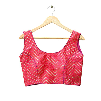 Indian New Pink Chanderi Embroidered sleeveless Padded Blouse/Top/Crop Party wear Bollywood Blouse