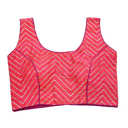 Indian New Pink Chanderi Embroidered sleeveless Padded Blouse/Top/Crop Party wear Bollywood Blouse