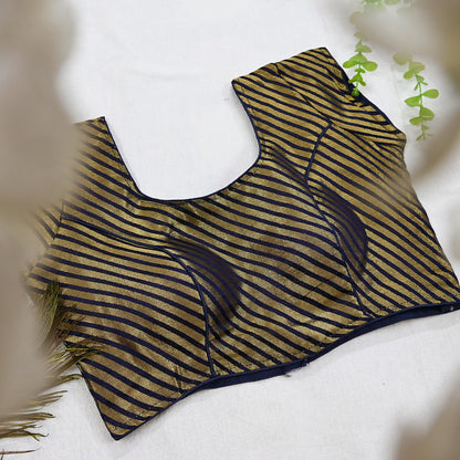 Indian New Blue & Golden Woven Brocade Padded Blouse/Top/Crop Party wear Bollywood Blouse