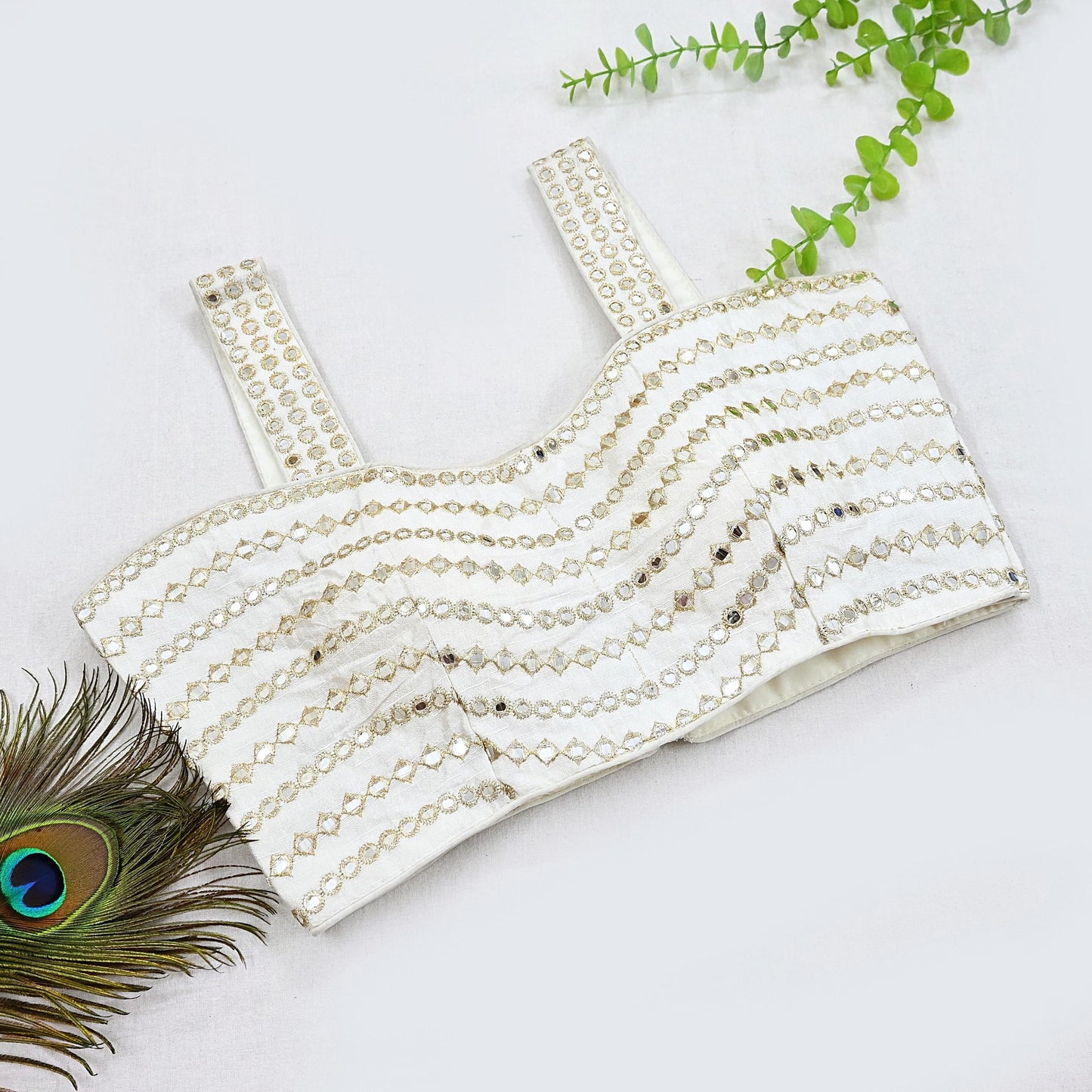 Indian New white Chanderi Embroidered sleeveless Padded Blouse/Top/Crop Party wear Bollywood Blouse
