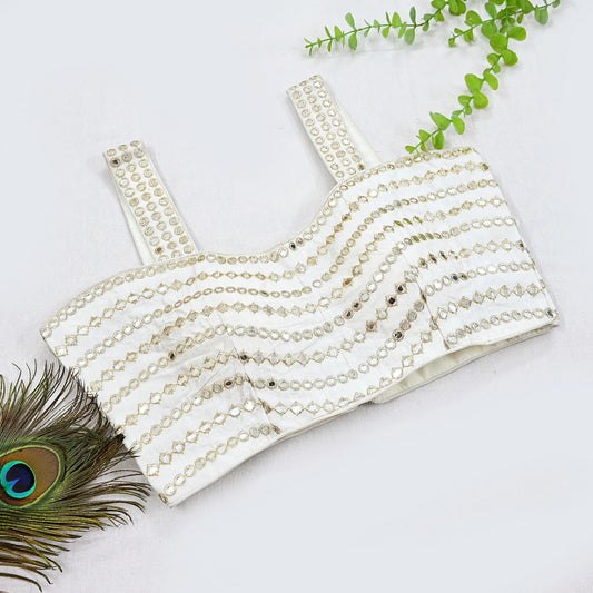 Indian New white Chanderi Embroidered sleeveless Padded Blouse/Top/Crop Party wear Bollywood Blouse