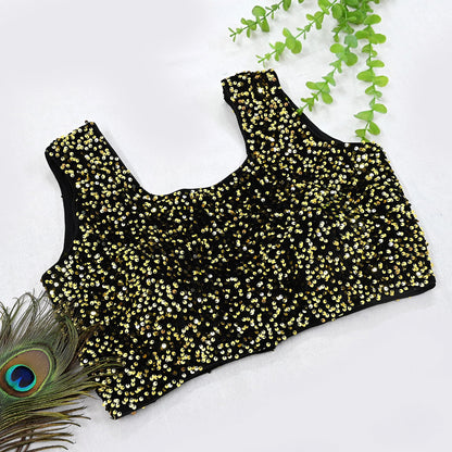 Indian New Black Velvet Embroidered sleeveless Padded Blouse/Top/Crop Party wear Bollywood Blouse