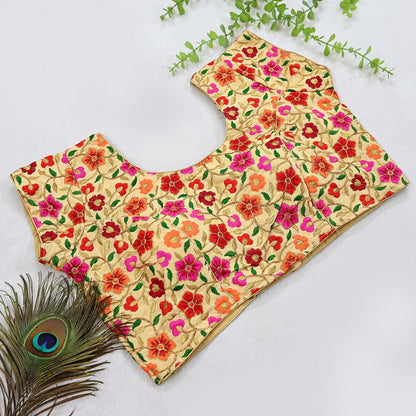 Indian New Baige Chanderi Hand Woven Padded Blouse/Top/Crop Party wear Bollywood Blouse