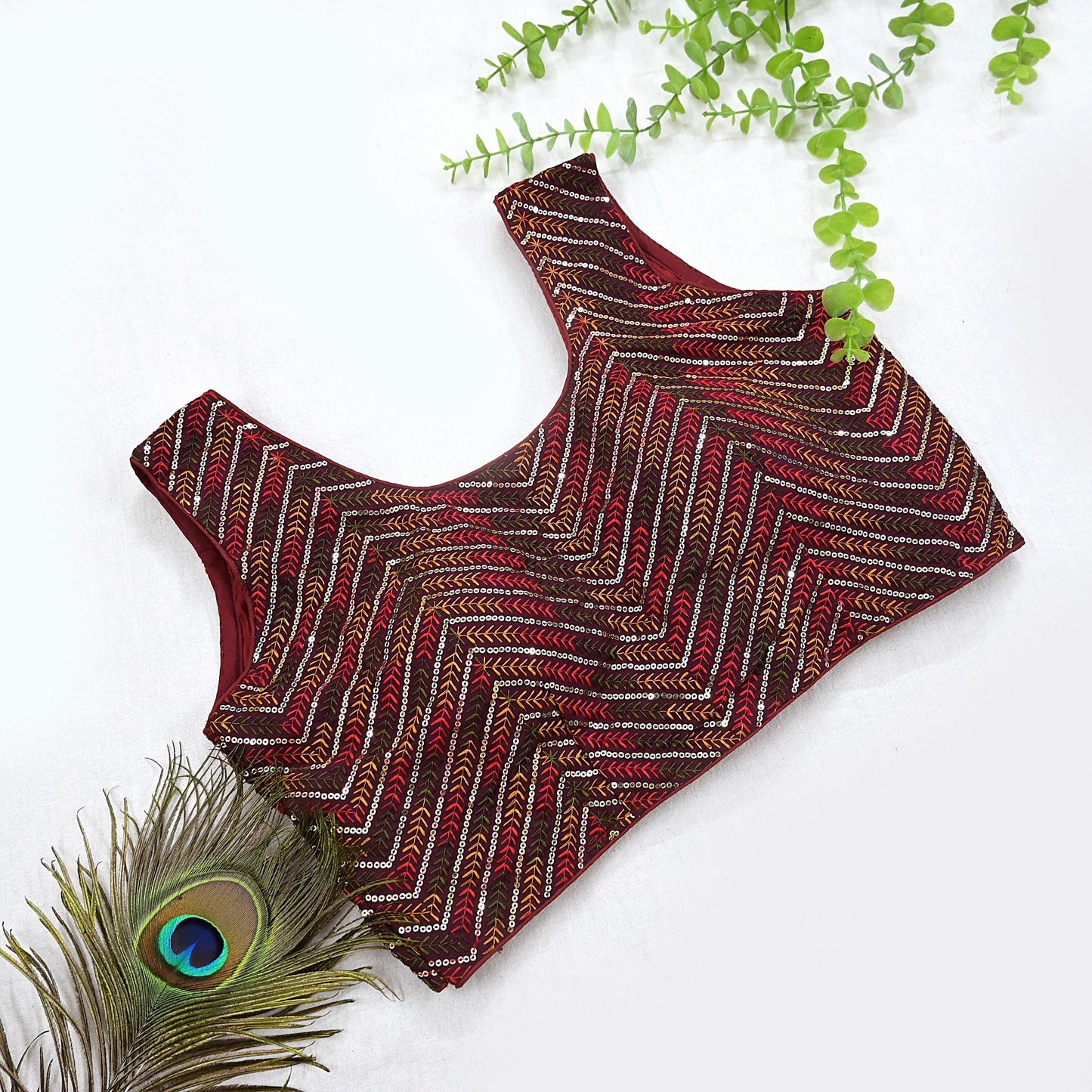 Indian New Maroon Georgette Embroidered sleeveless Padded Blouse/Top/Crop Party wear Bollywood Blouse