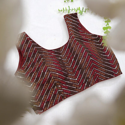 Indian New Maroon Georgette Embroidered sleeveless Padded Blouse/Top/Crop Party wear Bollywood Blouse