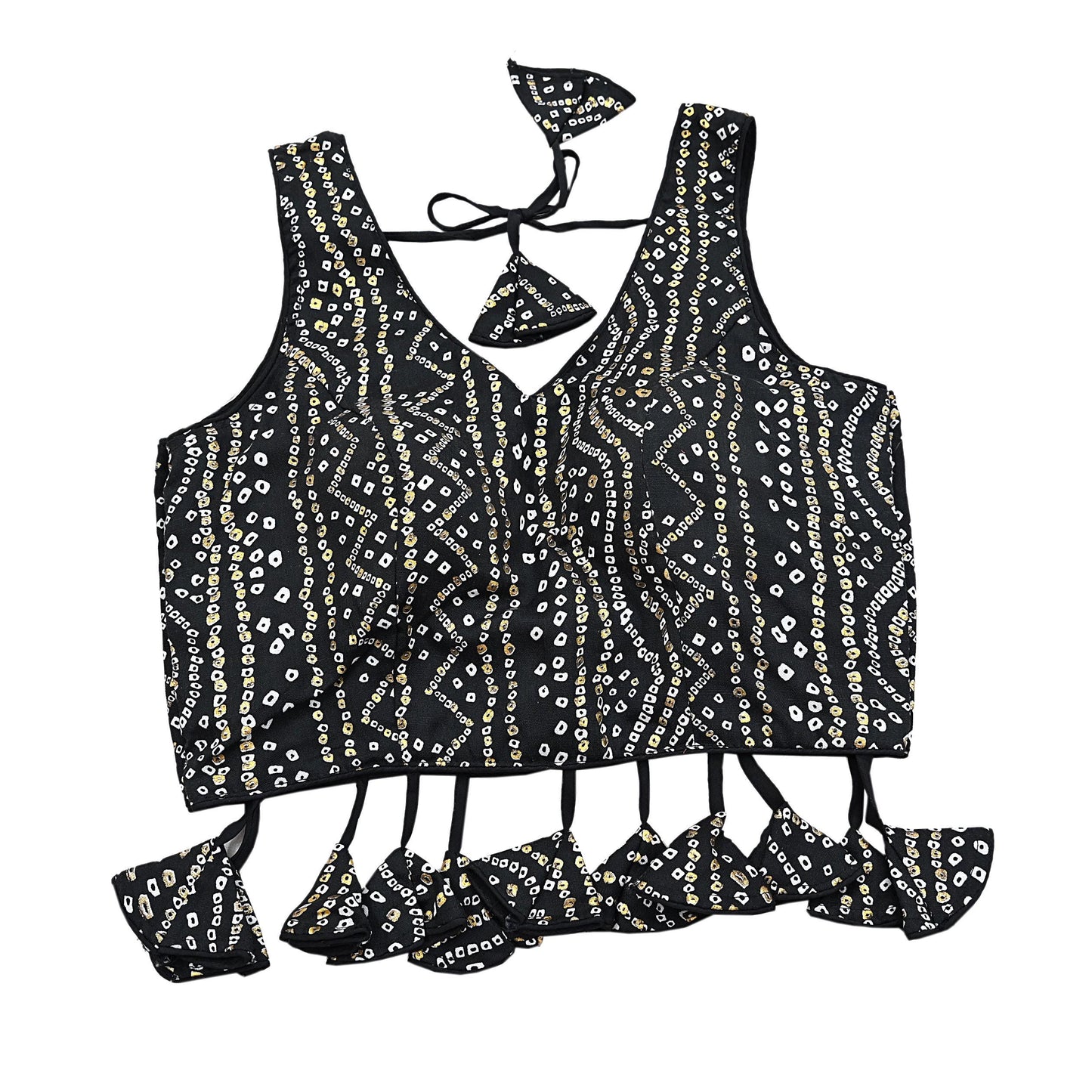 Indian New Black Chanderi Bandhani Printed Padded Blouse/Top/Crop Party wear Bollywood Blouse