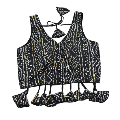 Indian New Black Chanderi Bandhani Printed Padded Blouse/Top/Crop Party wear Bollywood Blouse