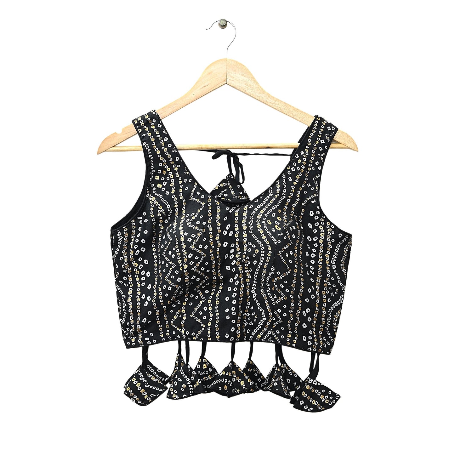 Indian New Black Chanderi Bandhani Printed Padded Blouse/Top/Crop Party wear Bollywood Blouse