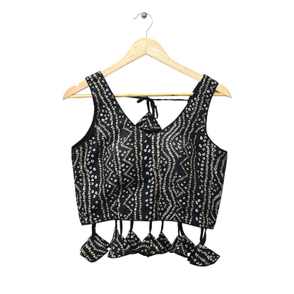 Indian New Black Chanderi Bandhani Printed Padded Blouse/Top/Crop Party wear Bollywood Blouse