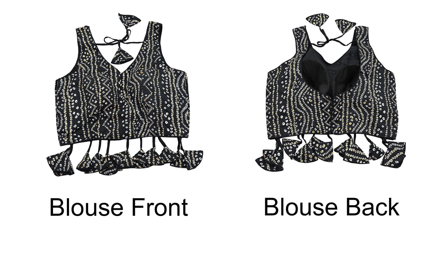 Indian New Black Chanderi Bandhani Printed Padded Blouse/Top/Crop Party wear Bollywood Blouse