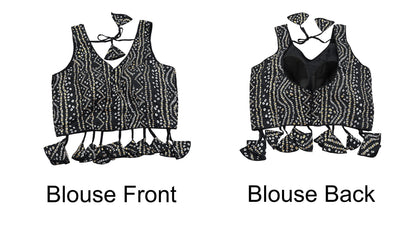 Indian New Black Chanderi Bandhani Printed Padded Blouse/Top/Crop Party wear Bollywood Blouse