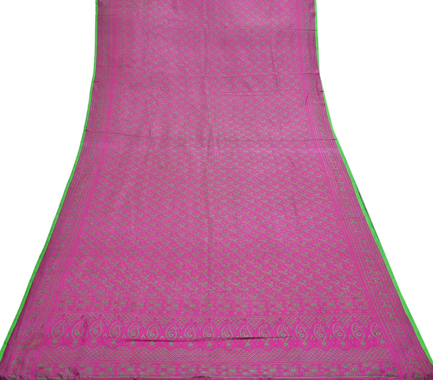 Vintage Purple & Green Banarasi Silk Saree Pure Satin Silk Handwoven Tanchoi Fabric with Floral Weave 5 Yard Dressmaking Craft Material