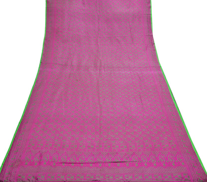 Vintage Purple & Green Banarasi Silk Saree Pure Satin Silk Handwoven Tanchoi Fabric with Floral Weave 5 Yard Dressmaking Craft Material