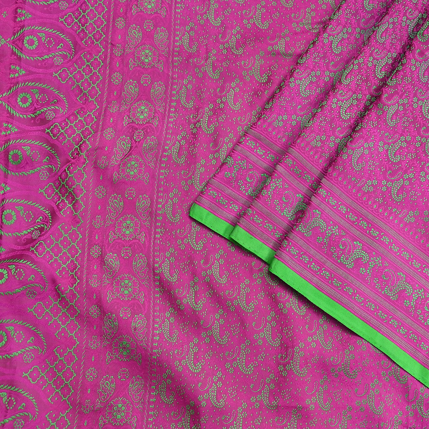 Vintage Purple & Green Banarasi Silk Saree Pure Satin Silk Handwoven Tanchoi Fabric with Floral Weave 5 Yard Dressmaking Craft Material
