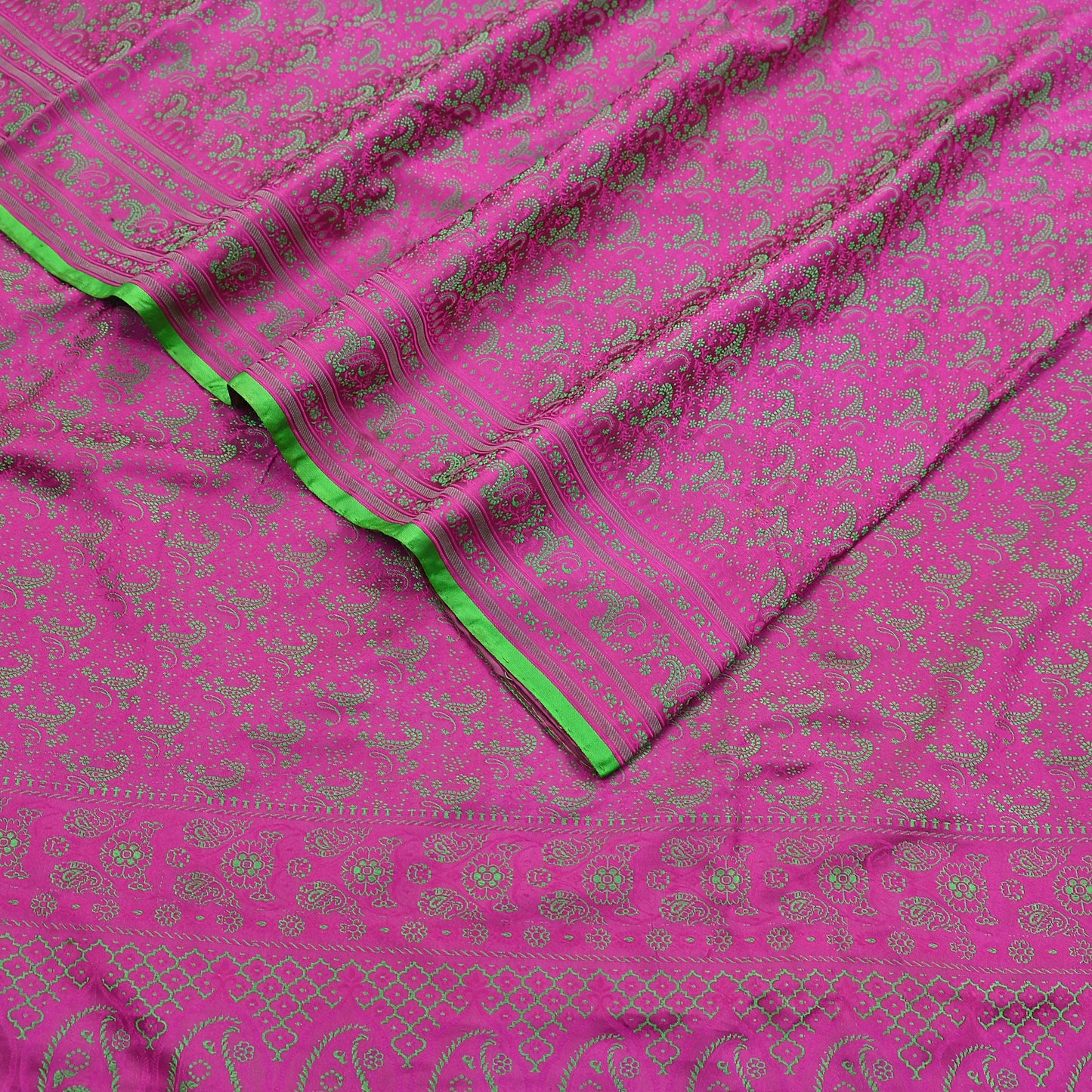 Vintage Purple & Green Banarasi Silk Saree Pure Satin Silk Handwoven Tanchoi Fabric with Floral Weave 5 Yard Dressmaking Craft Material