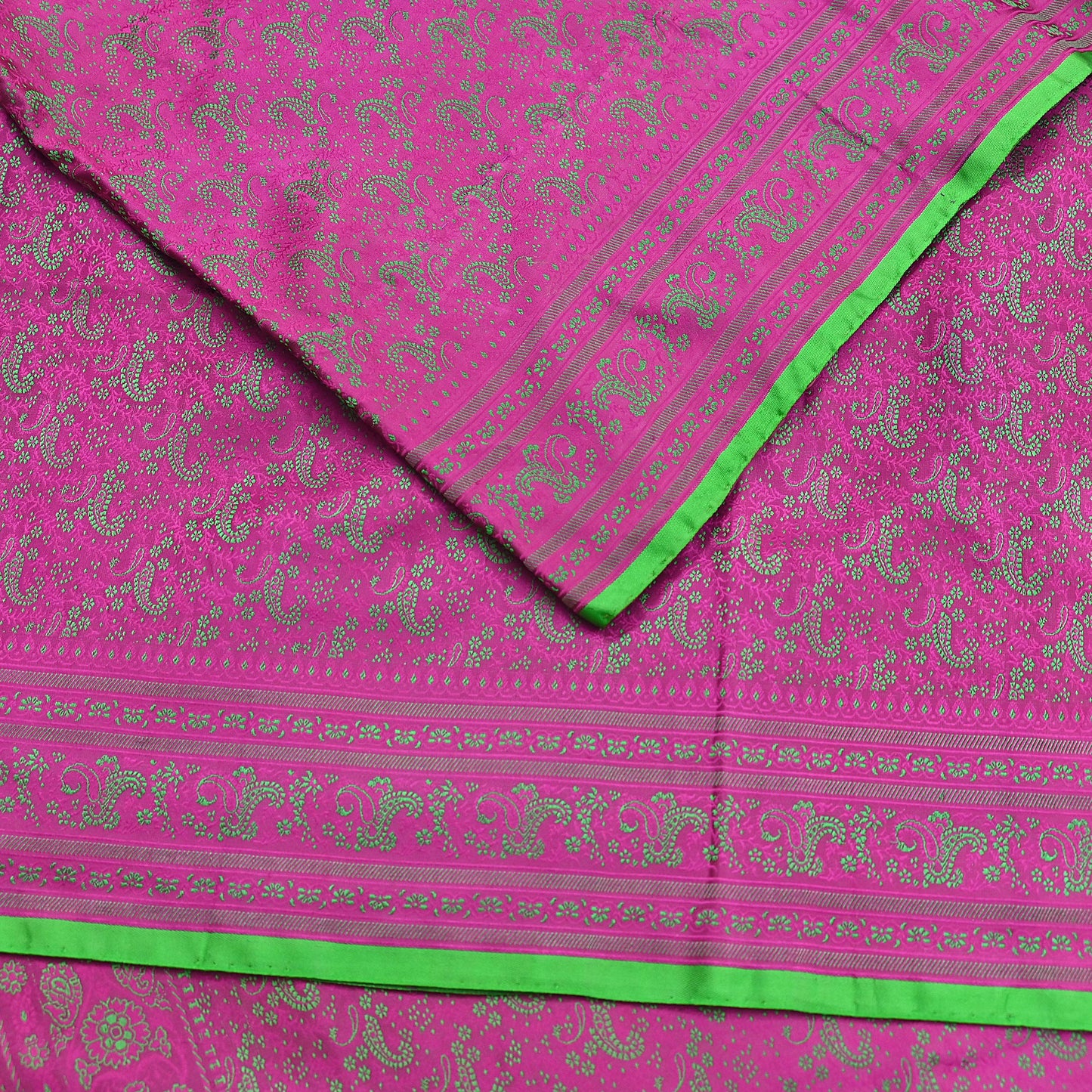 Vintage Purple & Green Banarasi Silk Saree Pure Satin Silk Handwoven Tanchoi Fabric with Floral Weave 5 Yard Dressmaking Craft Material