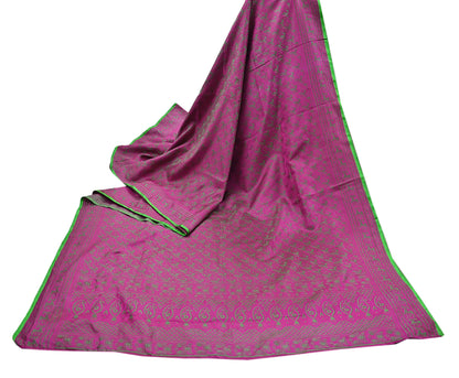 Vintage Purple & Green Banarasi Silk Saree Pure Satin Silk Handwoven Tanchoi Fabric with Floral Weave 5 Yard Dressmaking Craft Material