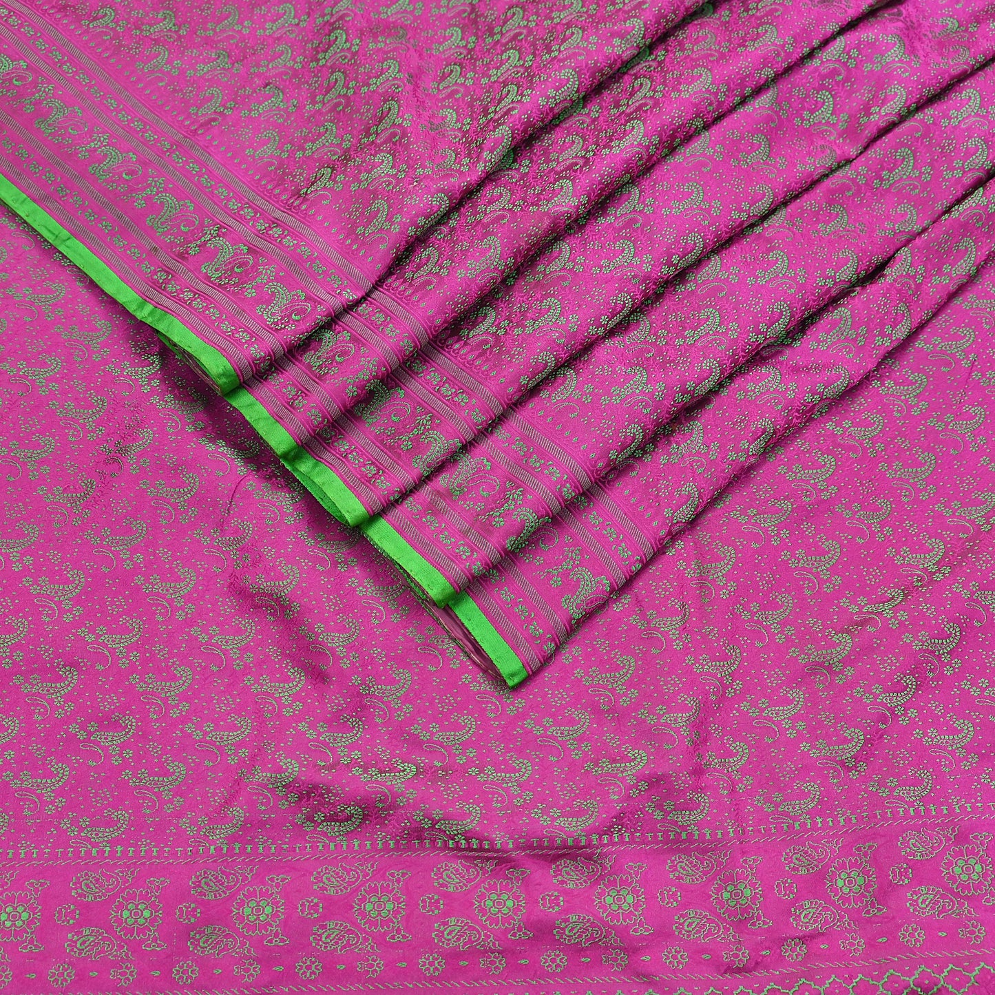 Vintage Purple & Green Banarasi Silk Saree Pure Satin Silk Handwoven Tanchoi Fabric with Floral Weave 5 Yard Dressmaking Craft Material