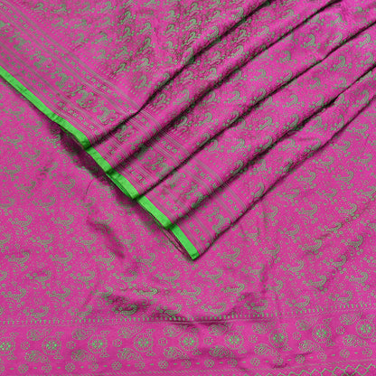 Vintage Purple & Green Banarasi Silk Saree Pure Satin Silk Handwoven Tanchoi Fabric with Floral Weave 5 Yard Dressmaking Craft Material