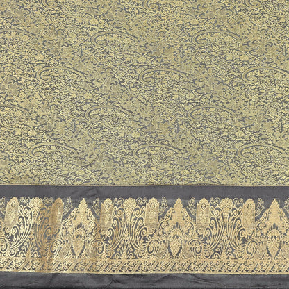Indian Antique Vintage Gray Kanjivaram Saree Handwoven 100% Pure Silk Heavy Zari Work 5 Yards Craft Fabric for Sewing, Dressmaking
