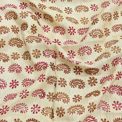 Indian Vintage Ivory Dupatta Long Stole 100% Pure Khadi Silk Hand Woven/ Painted Indian Scarves Veil Scarf Wrap Hippie Fringes