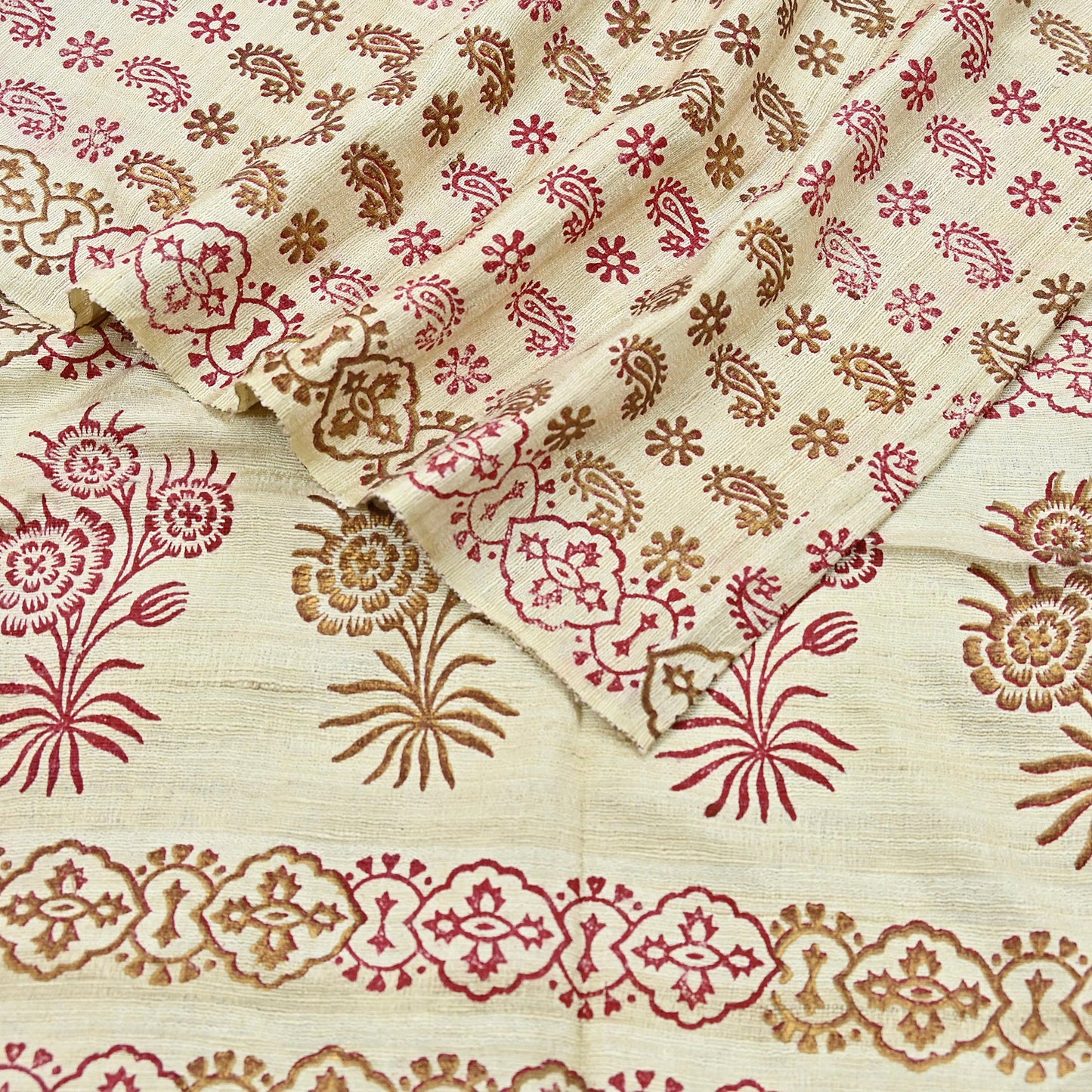 Indian Vintage Ivory Dupatta Long Stole 100% Pure Khadi Silk Hand Woven/ Painted Indian Scarves Veil Scarf Wrap Hippie Fringes