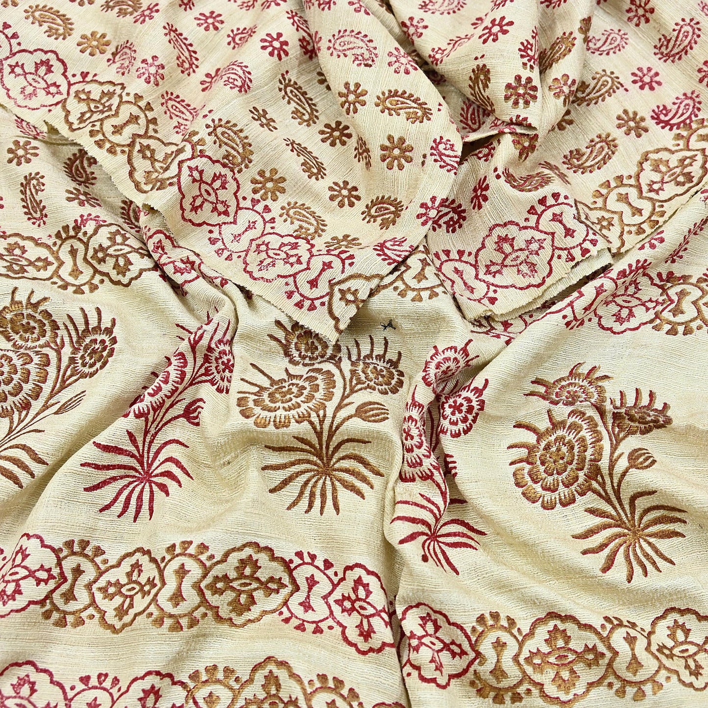 Indian Vintage Ivory Dupatta Long Stole 100% Pure Khadi Silk Hand Woven/ Painted Indian Scarves Veil Scarf Wrap Hippie Fringes