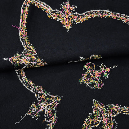 Indian Vintage Black Shawl Pure Woolen Handmade Suzani Long Throw Stole Warm Floral Design Soft Cozy