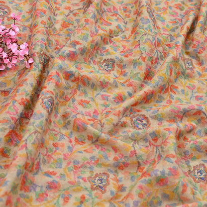 Indian Vintage Beige Pure Woolen Shawl Handmade Woven Jamawar Work Long Throw Stole Warm Paisley Design Soft