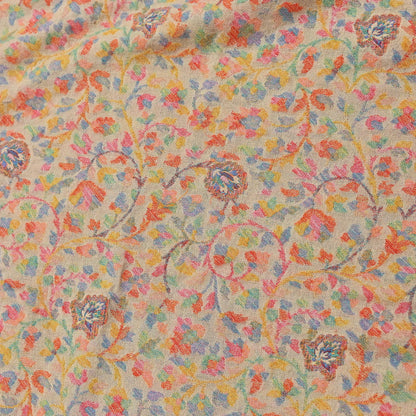 Indian Vintage Beige Pure Woolen Shawl Handmade Woven Jamawar Work Long Throw Stole Warm Paisley Design Soft