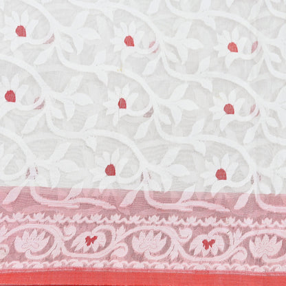 Indian Vintage Sarees Red & White Cotton Hand Woven Jamdani Sari 5yd Ethnic Floral Craft Fabric Dress making Upcycle Crafting Quilting Zari