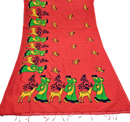 Indian Vintage Red Saree Artificial Silk Embroidered Sari Craft Fabric 5Yd Sewing Stripes Dress making Crafting Quilting Upcycle Fringes