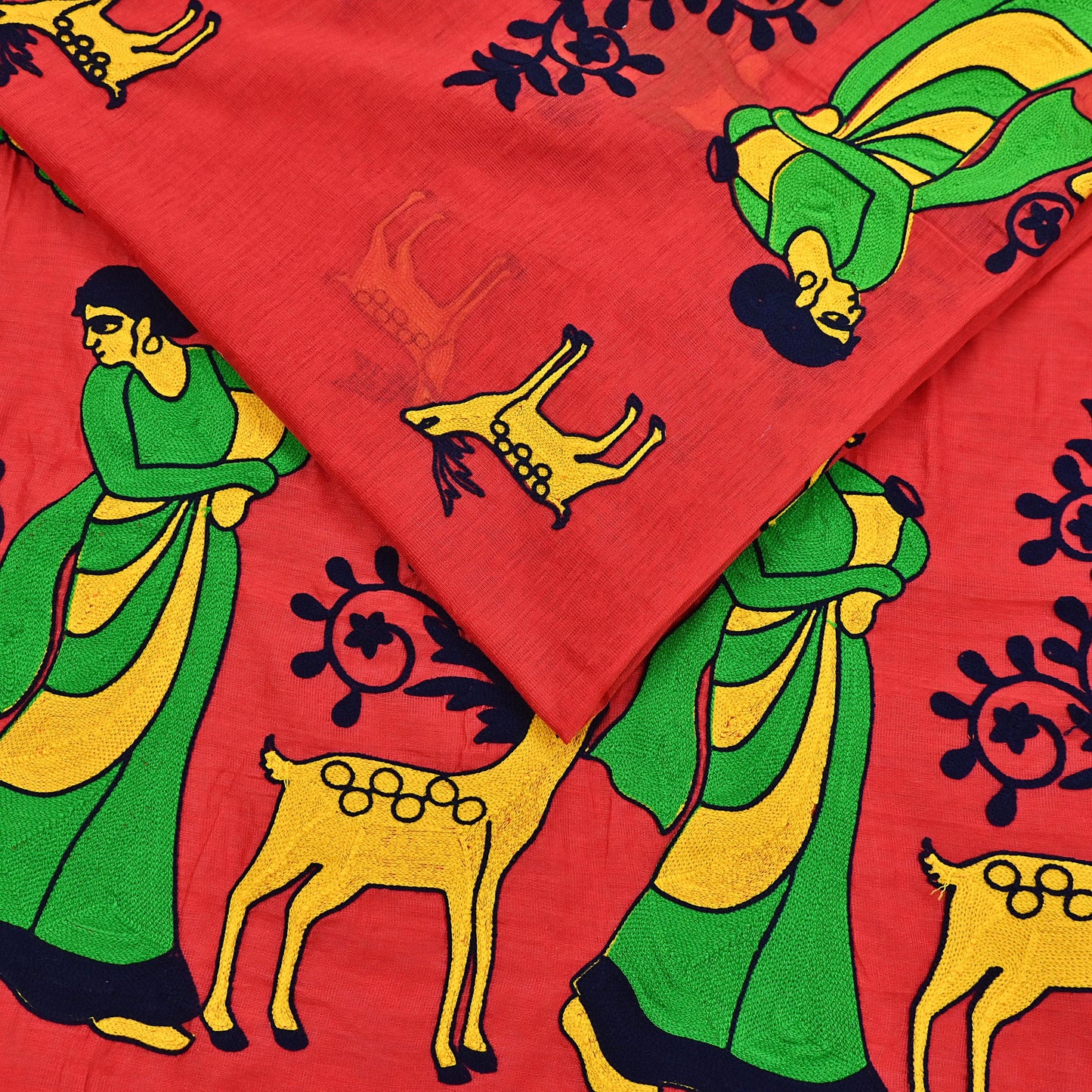 Indian Vintage Red Saree Artificial Silk Embroidered Sari Craft Fabric 5Yd Sewing Stripes Dress making Crafting Quilting Upcycle Fringes