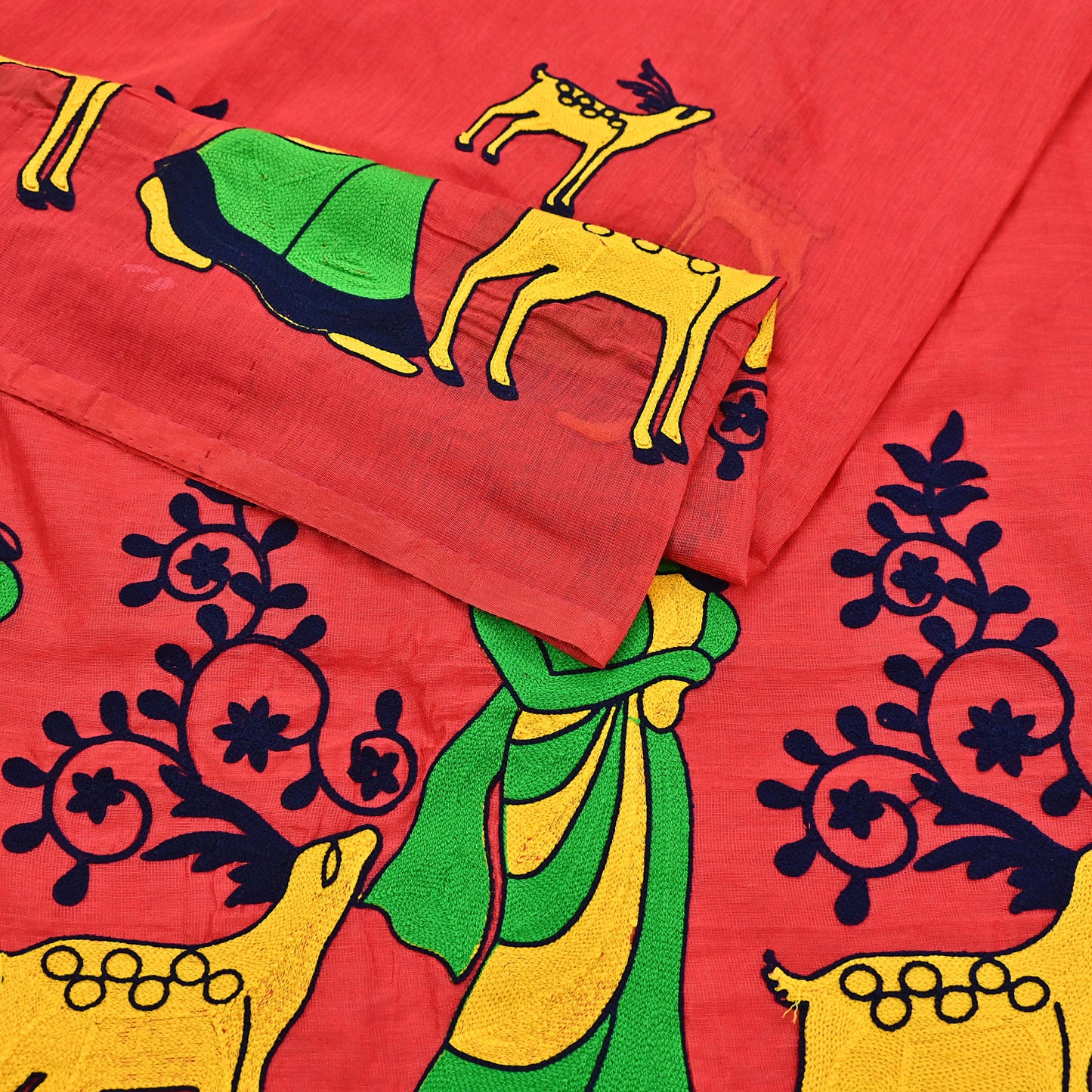 Indian Vintage Red Saree Artificial Silk Embroidered Sari Craft Fabric 5Yd Sewing Stripes Dress making Crafting Quilting Upcycle Fringes